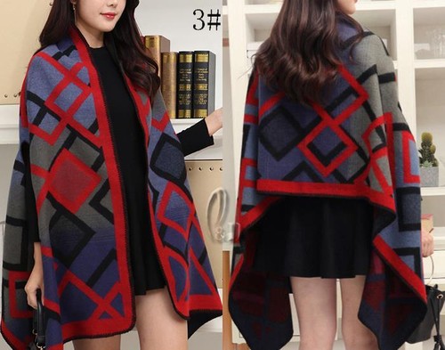 AU STOCK WOMENS PONCHO BLANKET CLOAK CAPE COAT WARM OVERSIZE SCARE//SHAWL SC075-3
