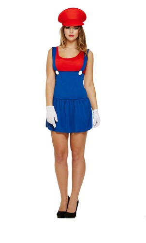 Ladies SuperMario Plumber Bros Video Game Workwoman Costume Fancy Dress