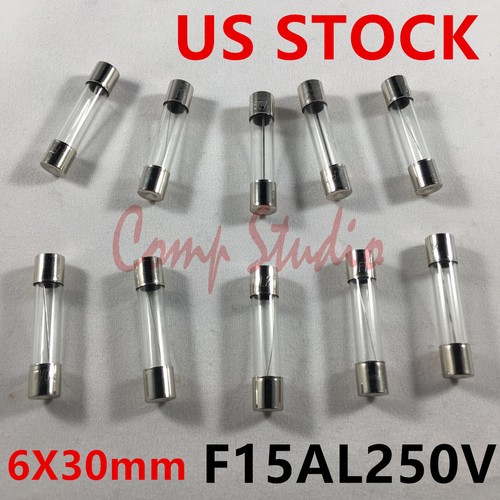 Compstudio 10pcs//lot 6X30mm F15AL250V Fuses 15A 250V Fast-Blow Fuse Glass Tube