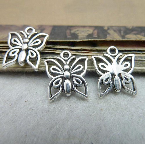 50pc Tibetan Silver Pendant Butterfly Charms Beads Jewellery Craft KM015