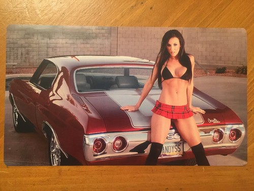 Tin Sign Vintage Chevelle SS With Model Pin Up Girl