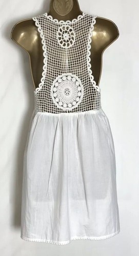 hs-9h Mantaray en Coton Blanc Plage Cover Up Crochet Détail Robe//Top 8-18