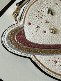 NWT COACH SATURN CONSTELLATION NASA SPACE ZIP CHALK LEATHER COIN/CARD CASE 27486