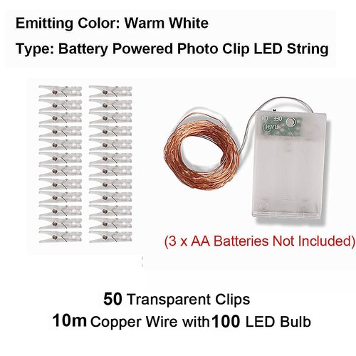 10M Photo Clip Led String Fairy Lights Battery Party Christmas for Home Room Bar