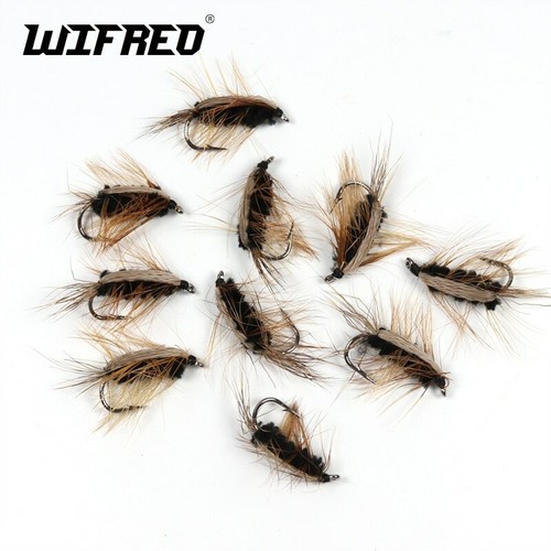 Wifreo 10 pièces #6 Corps Noir Laineux Ver Brun Caddis Nymphe Mouche Cerf
