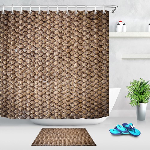 72X72/" Hemp Rope Brown Shower Curtain Waterproof Fabric Bathroom Decor Bath Mat