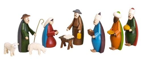 5,5 CM Neuf kurrende seiffen les Monts Métallifères 9 pièces Crèche de personnages multicolores entièrement