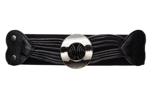Elastic Wide Waist Belt Press Studs Round Buckle Casual Waistband One Size FP31