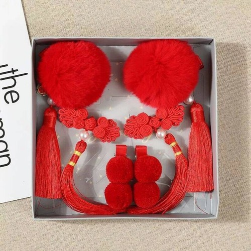 Kids Girls Chinese Style Tassel Hair Clip New Year Party Ball Floral Hairpins UK