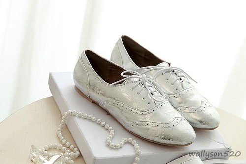 Womens leather ladies oxford flats lace up shoes Brogue Sneakers Sport Shoes Sz