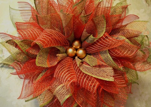 Handmade* Traditional Poinsettia* wreath* Christmas Flower* Burlap*
