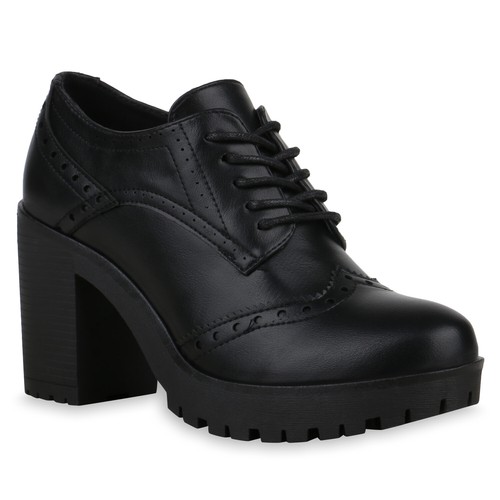 Damen Ankle Boots Stiefeletten Blockabsatz Halbschuhe Schnürer 830316 Schuhe