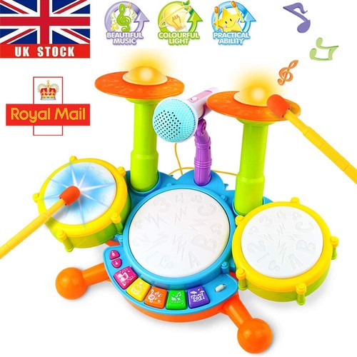 Baby Kids My First Drum Kit Play Set Musical Drums Toy Instrument W//Microphone