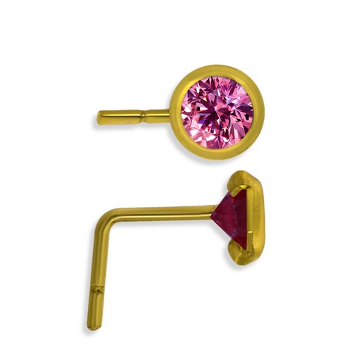 9CT GOLD NOSE STUD PIN WIRE 3.5MM WHITE PINK AMY CZ CUBIC ZIRCONIA CRYSTAL BOXED