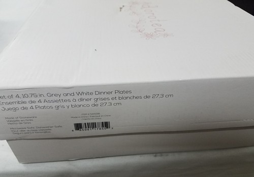 Set of 4 White//Gray Dorotea 5215281 Hand Painted Dinner Plate 10.75-Inch