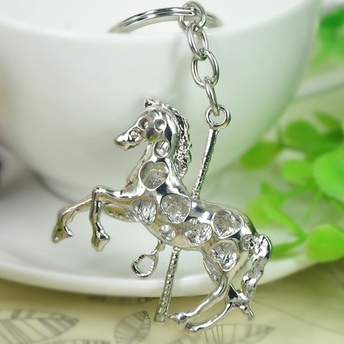 T Carousel Horse Keyring Rhinestone Crystal Charm Key Bag Chain Christmas Gift