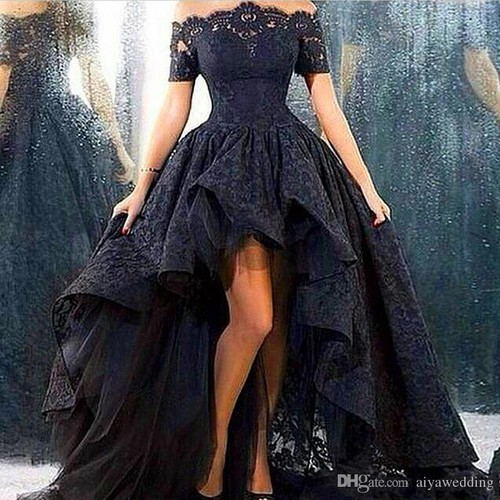 Plus6-30W High low Black lace Gothic wedding Dresses Halloween Ball Bridal Gowns