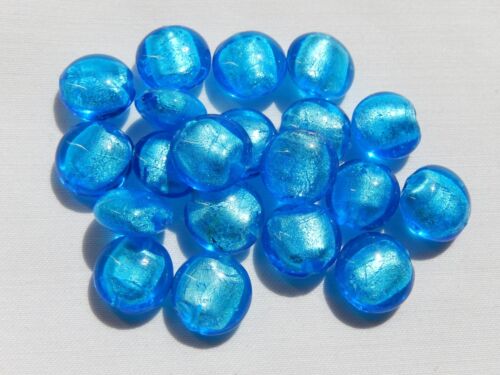 20 of 15mm ice blue handmade foil glass lentil disc beads