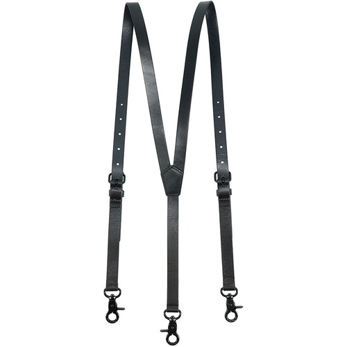 Black Y back Genuine Leather Belt Loop 0.7/" Width Suspenders with 3 Snap Hooks