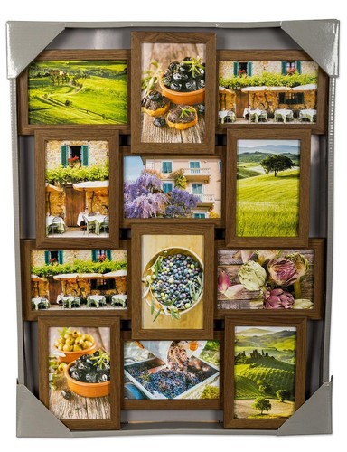 Levandeo Cadre Photo Collage 45x58cm 12 Photos 10x15 Noyer Bois MDF verre