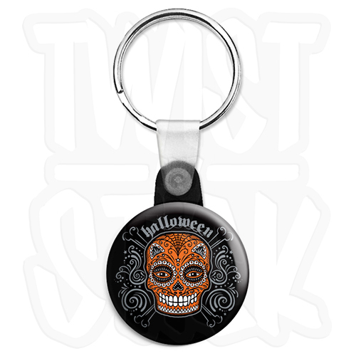 Zip Pull Option Halloween Sugar Skull 25mm Trick or Treat Keyring Button Badge