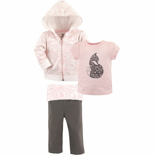 3-Piece Set Tee Top and Pants Yoga Sprout Girl Toddler Hoodie Pink Fox