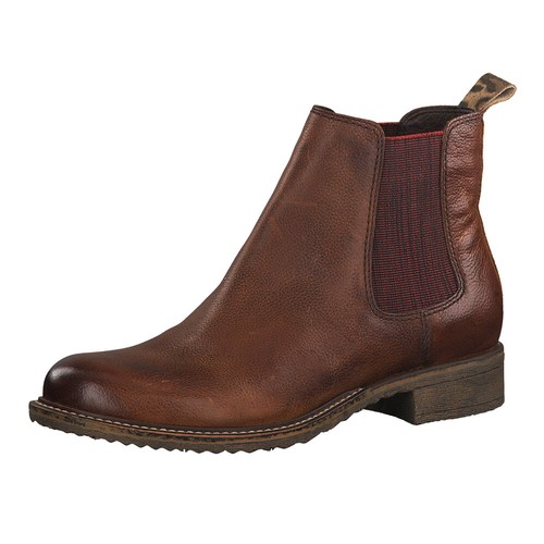 Tamaris Damen Stiefeletten Chealsea 25422 23 Leder Boots Leo-Einsatz Cognac