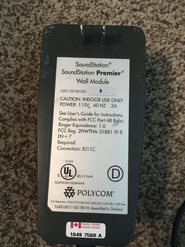 B Polycom SoundStation Premier Wall Module 2201-05100-001 Power Adapter