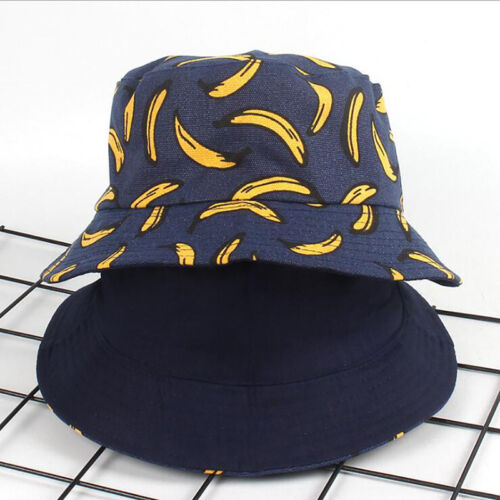 Ladies Banana Pattern Reversible Cap Summer Bucket Sun Hat Fisherman Beach Hats 
