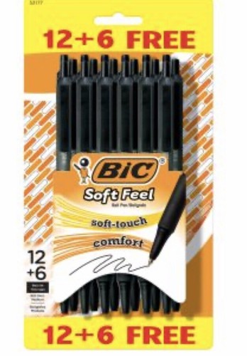 BIC® Soft Feel Retractable Ballpoint Pens Black Ink 18 Pens Med 1.0 mm