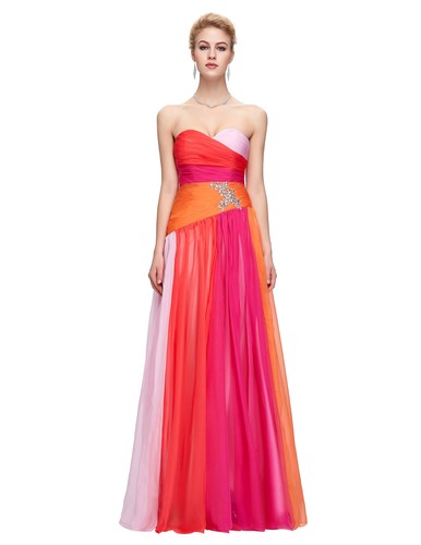 Evening Dress Prom Formal Party Wedding Rainbow Long Strapless Ombre Bridesmaid