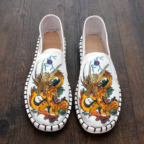 Homme Style Chinois Broderie Slip On Mocassins Kungfu Casual Flats Canvas Shoes