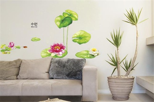 Water Lily Flowers Home Room Decor Removable Wall Stickers Decal Decorations