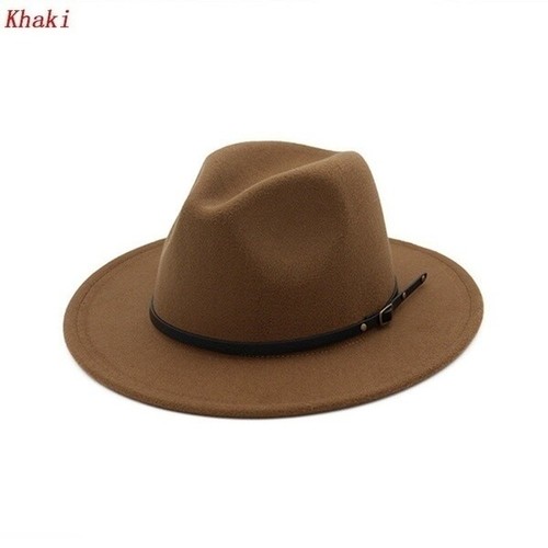 Femmes Hommes Large Feutre Trilby FEDORA jazz large bord chapeau vintage Cap Noir Marron
