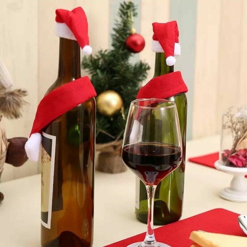 Christmas Wine Bottle Cover Set Santa Claus Bottle Hat Scarf Table Decorations