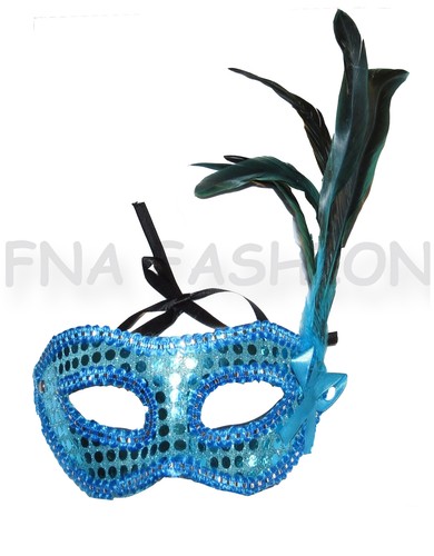 New Sequin Feather Detail Masquerade Face Mask Black Red Pink Turquoise Purple