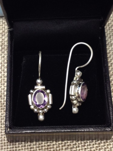 AMETHYST GEMSTONE Genuine 925 STERLING SILVER FISHHOOK DANGLE Women EARRINGS new