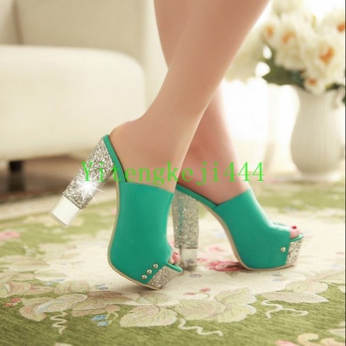 Womens Chic Peep Toe Sandal Platform Block High Heels Shoes Slippers Chunky New
