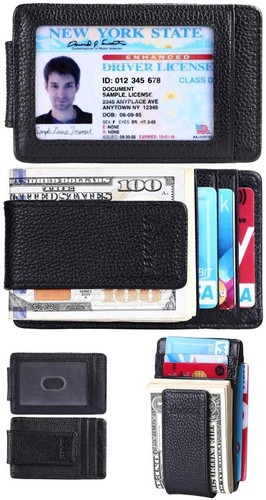 Front Pocket Wallet Money Clip Leather RFID Blocking ID Credit Card Slim Holder