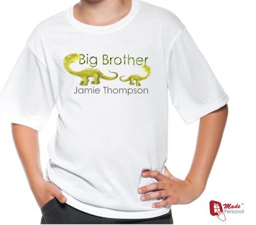 Any Name SHIRT /& GIFT BAG PERSONALISED CUTE DINOSAUR BIG//LITTLE BROTHER T