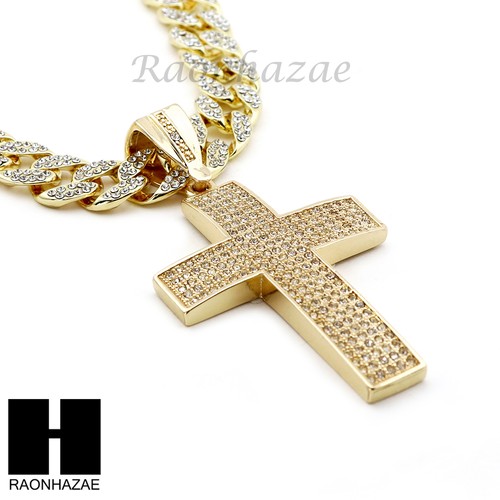 Hip Hop 2Pac Enchapado en Oro 14k Cruz Pave Colgante 30/" Iced eslabón cubano cadena N1