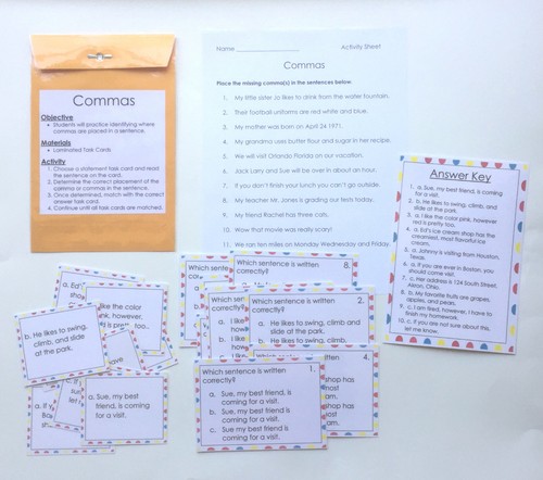 Teacher Made Literacy Center Educational Learning Resource Game Commas