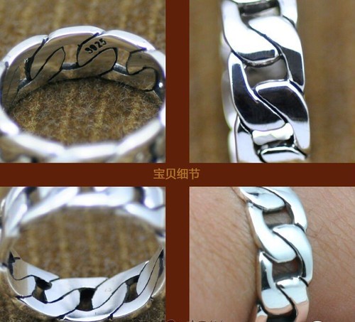 Men Punk Ring Cycle Chain Finger Rings Sterling Silver Big Size Couple Jewelry