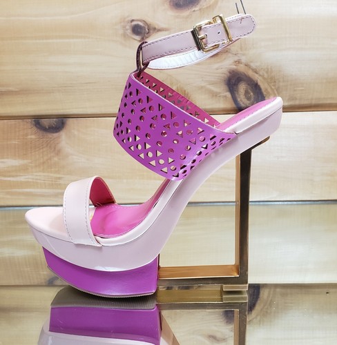Shoe Republic Gal Fuchsia Pink Cut-Out 6/" High Heel Wedge 7.5