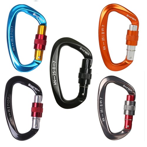 Aluminum Carabiner D Shaped Safety Buckle Screw Lock Rock Climbing Hook Pin 25KN