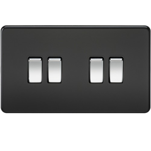 SCREWLESS FLATPLATE LIGHT SWITCHES /& PLUG SOCKETS MATT BLACK CHROME SWITCH SLIM