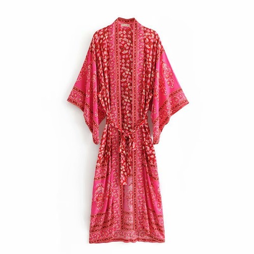 UK Womens Belt Kimono Jackets Floral Print Coat Dress Loose Cardigan Blouse Tops