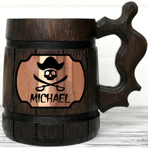 Sea of Thieves Inspired Personalized Wooden Beer Mug Stein Pirate Skull Mug