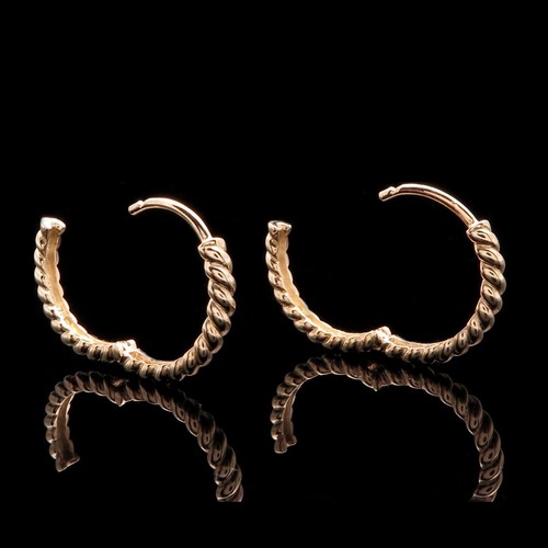 Huggie Hoop Earrings Solid 14K Yellow Gold Twisted Rope Cable Design 14mm