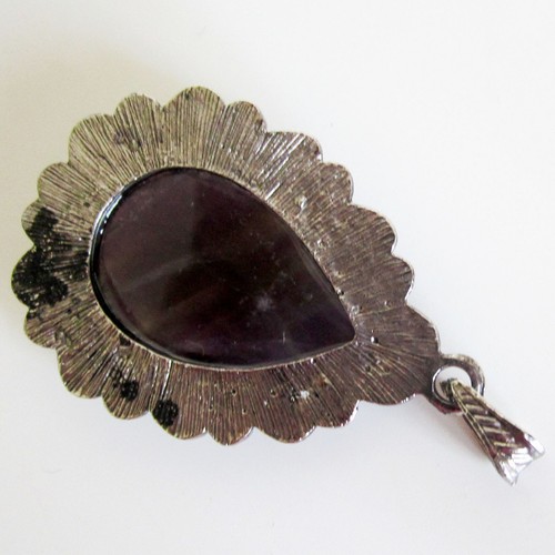 Large Genuine Cloudy AMETHYST Teardrop Shape PENDANT /& Twisted Cord Necklace